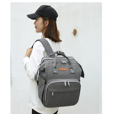Geanta Bebe Avamsi LL-1 tip rucsac scutece cu patut pliabil, Straight, incapatoare, impermeabila, versatila, ergonomica si sigura pentru mama, tata si copil [1]