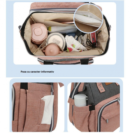Geanta Bebe Avamsi LL-1 tip rucsac scutece cu patut pliabil, Straight, incapatoare, impermeabila, versatila, ergonomica si sigura pentru mama, tata si copil [5]
