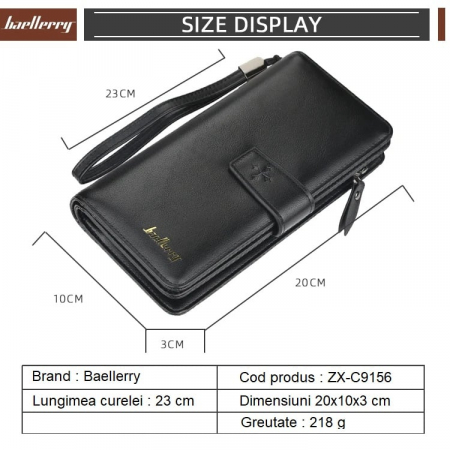 Portofel Unisex, Dama, Barbati, Baellerry, ZX-C9156, Negru, 22x11x4 cm [3]