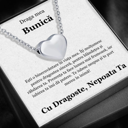 CADOU BUNICĂ - Set Cadou Bunică– Colier cu Pandativ Aurora inimii  din Argint 925 placat cu rodiu, Cutie Elegantă și Felicitare Personalizată