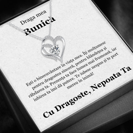 CADOU BUNICĂ - Set Cadou Bunică– Colier cu Pandativ Inima Eterna din Argint 925 placat cu rodiu, Cutie Elegantă și Felicitare Personalizată
