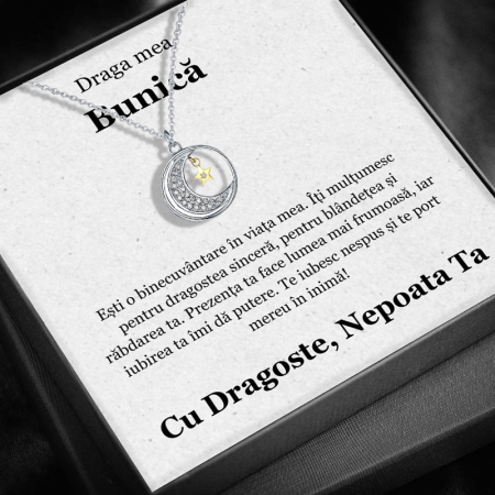 CADOU BUNICĂ - Set Cadou Bunică– Colier cu Pandativ Lumina lunii  din Argint 925 placat cu rodiu, Cutie Elegantă și Felicitare Personalizată