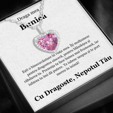 CADOU BUNICĂ - Set Cadou Bunică– Colier cu Pandativ Perla Roz din Argint 925 placat cu rodiu, Cutie Elegantă și Felicitare Personalizată