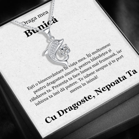 CADOU BUNICĂ - Set Cadou Bunică– Colier cu Pandativ Spiritul Oceanului din Argint 925 placat cu rodiu, Cutie Elegantă și Felicitare Personalizată