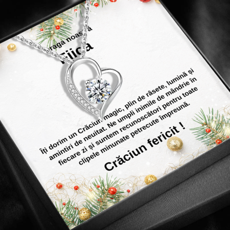 CADOU DE CRĂCIUN - Set Cadou Craciun Fiică – Colier cu Pandativ Secretul Inimii din Argint 925 placat cu rodiu, Cutie Elegantă și Felicitare Personalizată