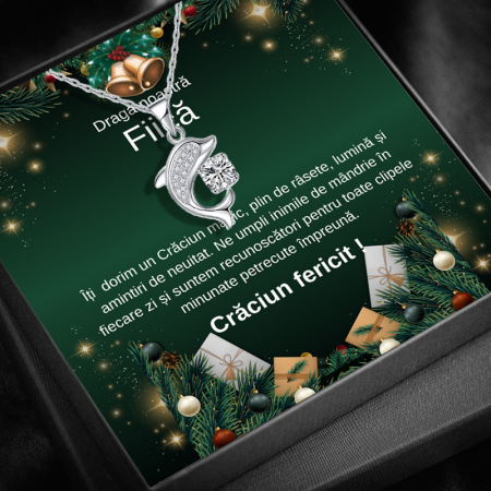 CADOU DE CRĂCIUN - Set Cadou Craciun Fiică – Colier cu Pandativ Spiritul Oceanului din Argint 925 placat cu rodiu, Darul Credintei Cutie Elegantă și Felicitare Personalizată