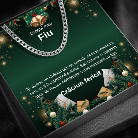 CADOU DE CRĂCIUN - Set Cadou Craciun Fiu – Colier Cuban Billionaire , Cutie Elegantă și Felicitare Personalizată