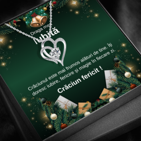 CADOU DE CRĂCIUN - Set Cadou Crăciun Iubita – Colier cu Pandativ Inima Eterna din Argint 925 placat cu rodiu, Cutie Elegantă și Felicitare Personalizată