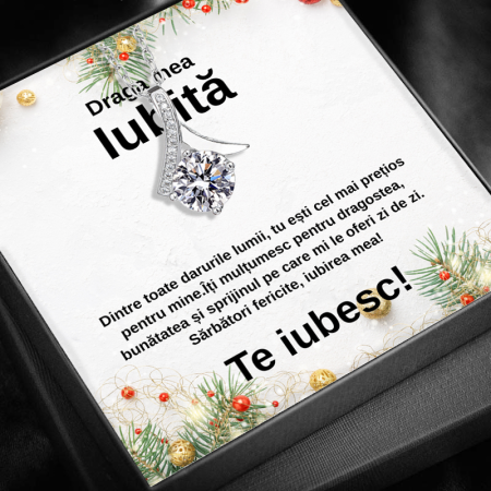 CADOU DE CRĂCIUN - Set Cadou Craciun Iubita – Colier cu Pandativ Talisman de lumina din Argint 925 placat cu rodiu, Cutie Elegantă și Felicitare Personalizată