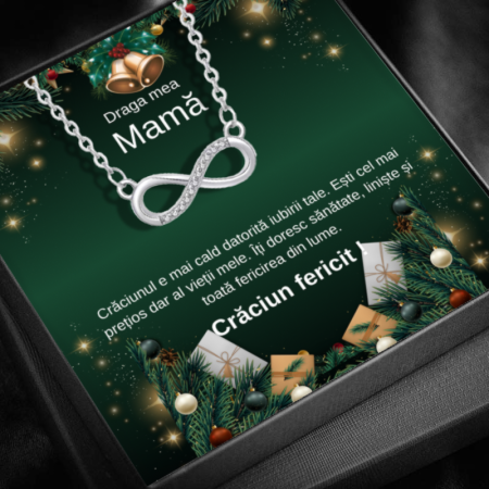 CADOU DE CRĂCIUN - Set Cadou Craciun Mamă– Colier cu Pandativ Taina Infinitului  din Argint 925 placat cu rodiu, Cutie Elegantă și Felicitare Personalizată