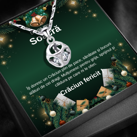 CADOU DE CRĂCIUN - Set Cadou Craciun Soacră– Colier cu Pandativ Cubul infinitului  din Argint 925 placat cu rodiu, Cutie Elegantă și Felicitare Personalizată