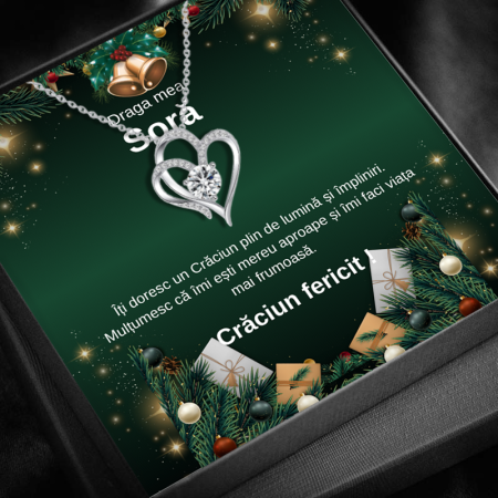 CADOU DE CRĂCIUN - Set Cadou Crăciun Sora– Colier cu Pandativ Inima Eterna din Argint 925 placat cu rodiu, Cutie Elegantă și Felicitare Personalizată