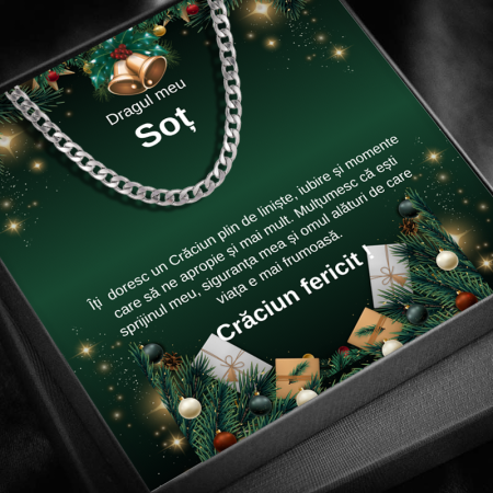 CADOU DE CRĂCIUN - Set Cadou Craciun Soț – Colier Cuban Billionaire , Cutie Elegantă și Felicitare Personalizată