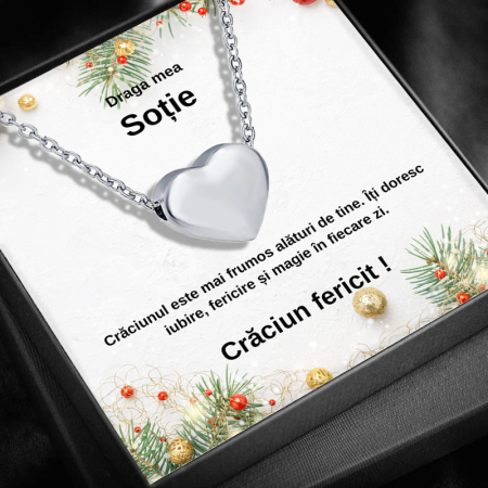 CADOU DE CRĂCIUN - Set Cadou Craciun Soție – Colier cu Pandativ Aurora Inimii din Argint 925 placat cu rodiu, Cutie Elegantă și Felicitare Personalizată
