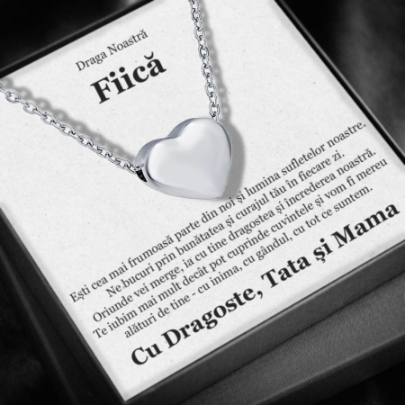 CADOU FIICĂ - Set Cadou Fiică – Colier cu Pandativ Aurora inimii  din Argint 925 placat cu rodiu, Cutie Elegantă și Felicitare Personalizată