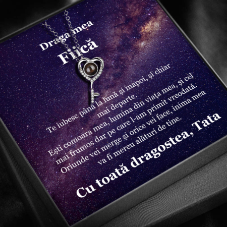 CADOU FIICĂ - Set Cadou Fiică – Colier cu Pandativ  Cheia destinului din Argint 925 placat cu rodiu, Cutie Elegantă și Felicitare Personalizată