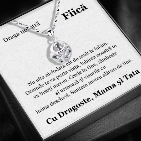 CADOU FIICĂ - Set Cadou Fiică – Colier cu Pandativ Cubul infinitului din Argint 925 placat cu rodiu, Cutie Elegantă și Felicitare Personalizată