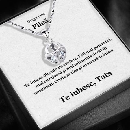 CADOU FIICĂ - Set Cadou Fiică – Colier cu Pandativ Cubul infinitului din Argint 925 placat cu rodiu, Cutie Elegantă și Felicitare Personalizată