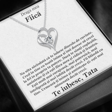 CADOU FIICĂ - Set Cadou Fiică – Colier cu Pandativ Inima Eterna din Argint 925 placat cu rodiu, Cutie Elegantă și Felicitare Personalizată