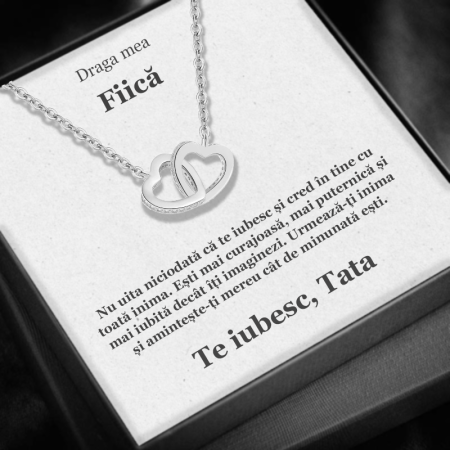 CADOU FIICĂ - Set Cadou Fiică – Colier cu Pandativ Inimi Pereche din Argint 925 placat cu rodiu, Cutie Elegantă și Felicitare Personalizată