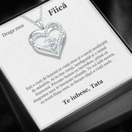 CADOU FIICĂ - Set Cadou Fiică – Colier cu Pandativ Legamantul iubirii din Argint 925 placat cu rodiu, Cutie Elegantă și Felicitare Personalizată