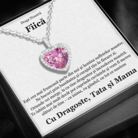 CADOU FIICĂ - Set Cadou Fiică – Colier cu Pandativ Perla Roz din Argint 925 placat cu rodiu, Cutie Elegantă și Felicitare Personalizată