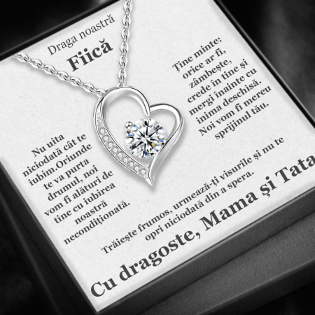 CADOU FIICĂ - Set Cadou Fiică – Colier cu Pandativ Secretul Inimii din Argint 925 placat cu rodiu, Cutie Elegantă și Felicitare Personalizată