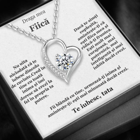 CADOU FIICĂ - Set Cadou Fiică – Colier cu Pandativ Secretul Inimii din Argint 925 placat cu rodiu, Cutie Elegantă și Felicitare Personalizată