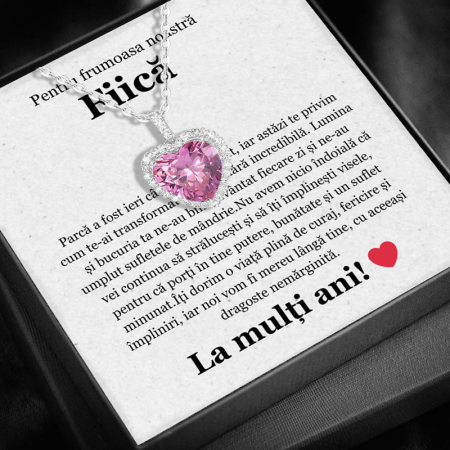 FEMEI - Set Cadou Fiică LD751Q– Colier cu Pandativ Perla Roz din Argint 925 placat cu rodiu, Cutie Elegantă și Felicitare