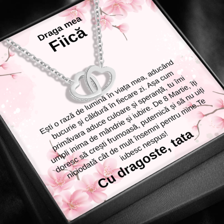 CADOU FIICĂ - Set Cadou Fiică LD753Y – Colier cu Pandativ Inimi Pereche din Argint 925 placat cu rodiu, Cutie Elegantă și Felicitare Personalizată
