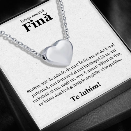 CADOU FINĂ - Set Cadou Fină– Colier cu Pandativ Aurora inimii  din Argint 925 placat cu rodiu, Cutie Elegantă și Felicitare Personalizată