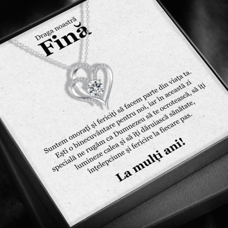 CADOU FINĂ - Set Cadou Fină– Colier cu Pandativ Inima Eterna din Argint 925 placat cu rodiu, Cutie Elegantă și Felicitare Personalizată