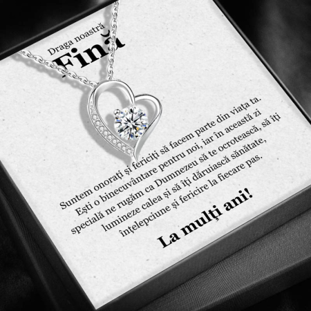 CADOU FINĂ - Set Cadou Fină– Colier cu Pandativ Secretul Inimii  din Argint 925 placat cu rodiu, Cutie Elegantă și Felicitare Personalizată