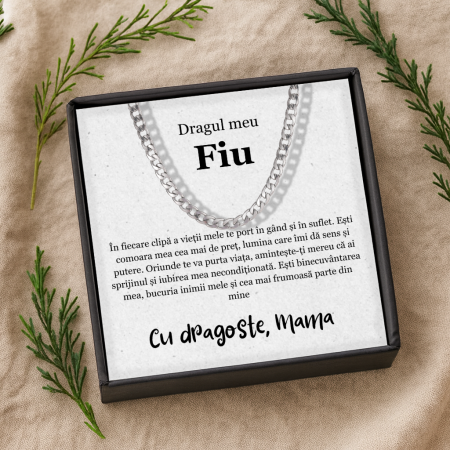 CADOU FIU - Set Cadou Fiu – Colier Cuban Billionaire , Cutie Elegantă și Felicitare Personalizată