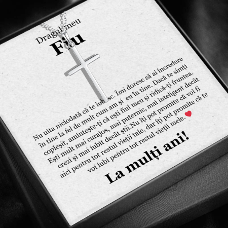 CADOU FIU - Set Cadou Fiu LD750J–  Colier cu pandativ cruce din argint 925, Pacea sufletului, placat cu rodiu, Cutie Elegantă și Felicitare Personalizată
