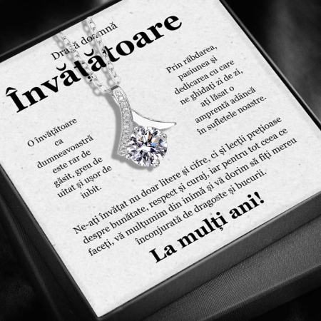 FEMEI - Set Cadou  Învățătoare LD742U Colier cu Pandativ Talisman de lumina din Argint 925 placat cu rodiu, Cutie Elegantă și Felicitare