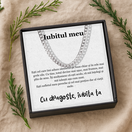 CADOU IUBIT - Set Cadou Iubit – Colier Cuban Billionaire , Cutie Elegantă și Felicitare Personalizată