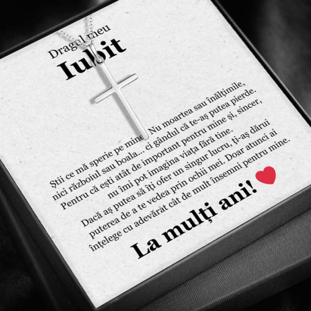 BĂRBAȚI - Set Cadou Iubit  LD750K– Colier cu pandativ cruce din argint 925, Pacea sufletului, placat cu rodiu, Cutie Elegantă și Felicitare
