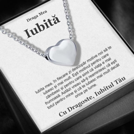 CADOU IUBITĂ - Set Cadou Iubita – Colier cu Pandativ Aurora inimii din Argint 925 placat cu rodiu, Cutie Elegantă și Felicitare Personalizată