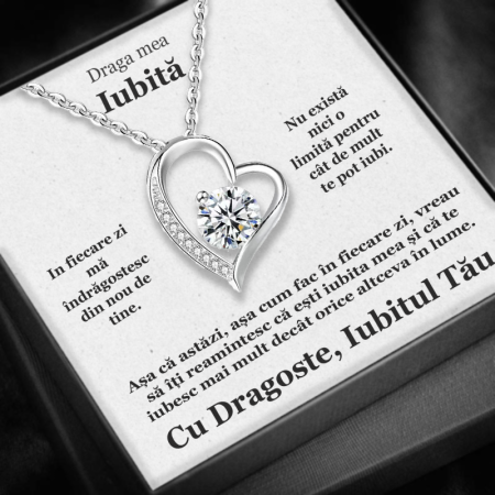 CADOU IUBITĂ - Set Cadou Iubita – Colier cu Pandativ Secretul Inimii din Argint 925 placat cu rodiu, Cutie Elegantă și Felicitare Personalizată