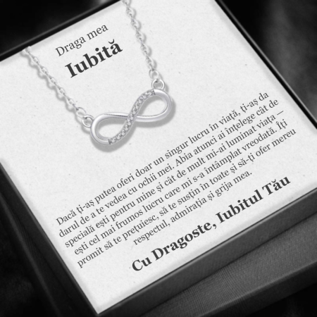 CADOU IUBITĂ - Set Cadou Iubita – Colier cu Pandativ Taina Infinitului din Argint 925 placat cu rodiu, Cutie Elegantă și Felicitare Personalizată