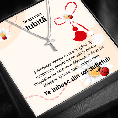 CADOU IUBITĂ - Set Cadou Iubita CR51E Colier cu Pandativ cruce din Argint 925 placat cu rodiu, Darul Credintei Cutie Elegantă și Felicitare Personalizată