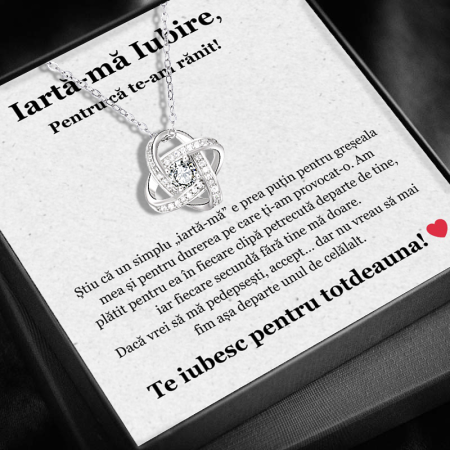 CADOU IUBITĂ - Set Cadou Iubita LD741Z– Colier cu Pandativ  Love Knot  din Argint 925 placat cu rodiu, Cutie Elegantă și Felicitare