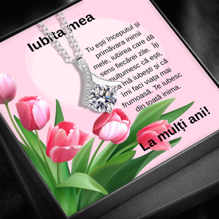 CADOU IUBITĂ - Set Cadou Iubita LD742R– Colier cu Pandativ Talisman de lumina din Argint 925 placat cu rodiu, Cutie Elegantă și Felicitare Personalizată