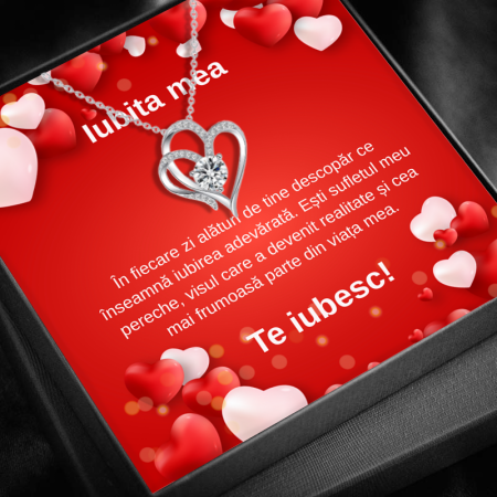 FEMEI - Set Cadou Iubita LD747T– Colier cu Pandativ  Inima Eterna  din Argint 925 placat cu rodiu, Cutie Elegantă și Felicitare Personalizată