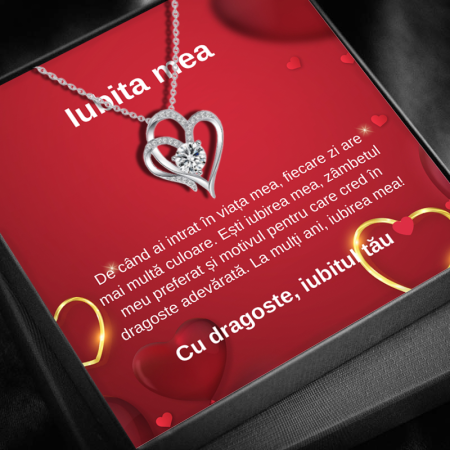 CADOU IUBITĂ - Set Cadou Iubita LD747U– Colier cu Pandativ  Inima Eterna  din Argint 925 placat cu rodiu, Cutie Elegantă și Felicitare Personalizată