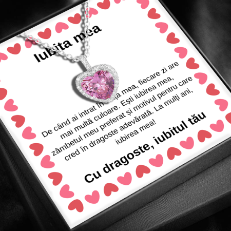 CADOU IUBITĂ - Set Cadou Iubita LD751M– Colier cu Pandativ Perla Roz din Argint 925 placat cu rodiu, Cutie Elegantă și Felicitare Personalizată