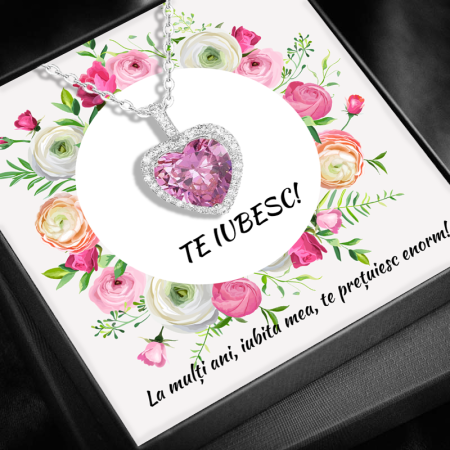CADOU IUBITĂ - Set Cadou Iubita LD751N– Colier cu Pandativ Perla Roz din Argint 925 placat cu rodiu, Cutie Elegantă și Felicitare Personalizată
