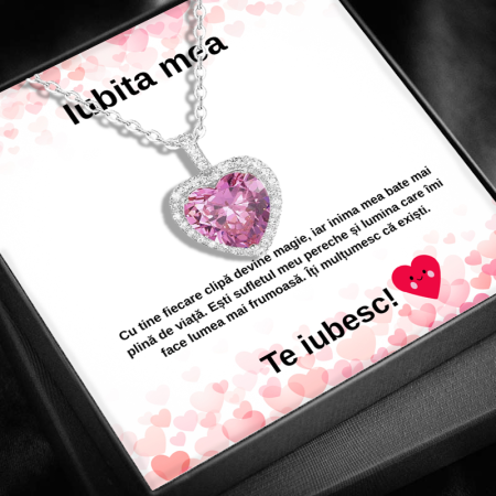 CADOU IUBITĂ - Set Cadou Iubita LD751O– Colier cu Pandativ Perla Roz din Argint 925 placat cu rodiu, Cutie Elegantă și Felicitare Personalizată