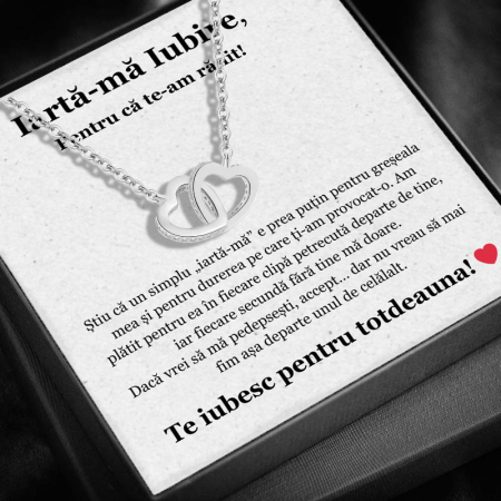 CADOU IUBITĂ - Set Cadou Iubita LD7531– Colier cu Pandativ  Inimi Pereche  din Argint 925 placat cu rodiu, Cutie Elegantă și Felicitare